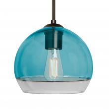 Besa Lighting 1JT-ALLY8BL-EDIL-BR-L - Besa, Ally 8 Cord Pendant, Coral Blue/Clear, Bronze Finish, 1x5W LED Filament, 15Ft. Cord