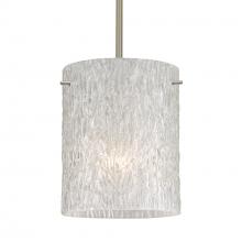 Besa Lighting 1TT-4006GL-LED-SN-L - Besa Pendant Tamburo 8 Satin Nickel Glitter Stone 1x11W LED, 15Ft. Cord