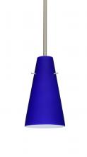 Besa Lighting 1TT-4124CM-SN-L - Besa Cierro Stem Pendant Satin Nickel Cobalt Blue Matte 1x100W Medium Base, 15Ft. Cord