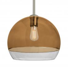 Besa Lighting 1TT-ALLY12AM-EDIL-SN-L - Besa, Ally 12 Stem Pendant, Amber/Clear, Satin Nickel Finish, 1x5W LED Filament, 15Ft. Stem
