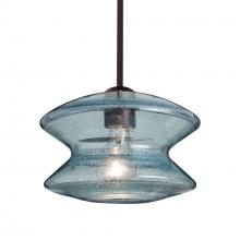 Besa Lighting 1TT-ZENBL-BR-L - Besa, Zen Stem Pendant, Blue Bubble, Bronze Finish, 1x60W Medium Base, 15Ft. Cord