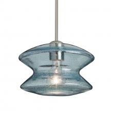 Besa Lighting 1TT-ZENBL-SN-L - Besa, Zen Stem Pendant, Blue Bubble, Satin Nickel Finish, 1x60W Medium Base, 15Ft. Cord