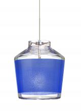 Besa Lighting 1XT-PIC6BL-LED-SN-L - Besa Pendant Pica 6 Satin Nickel Blue Sand 1x5W LED, 15Ft. Cord