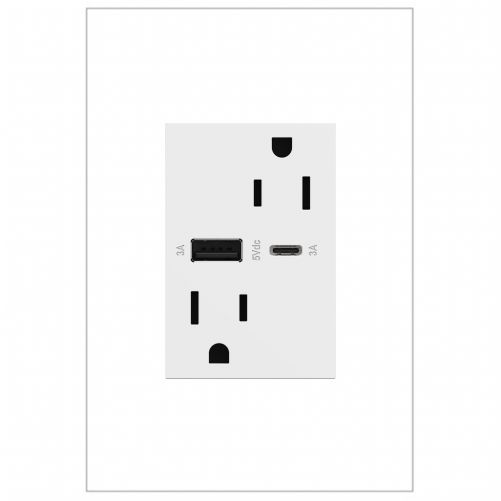 adorne? 15A Tamper-Resistant Ultra-Fast USB Type-A/C Outlet, White