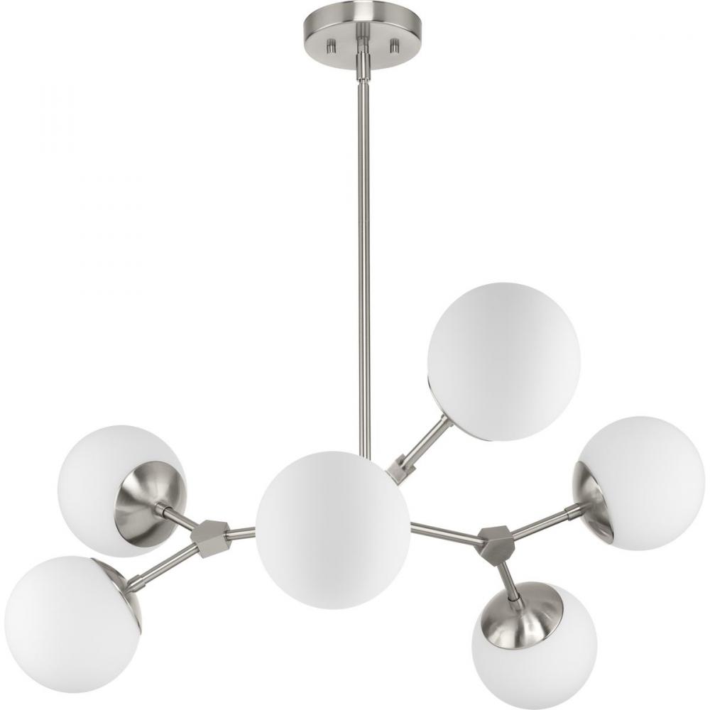 Haas Collection Six-Light Brushed Nickel Mid-Century Modern Chandelier