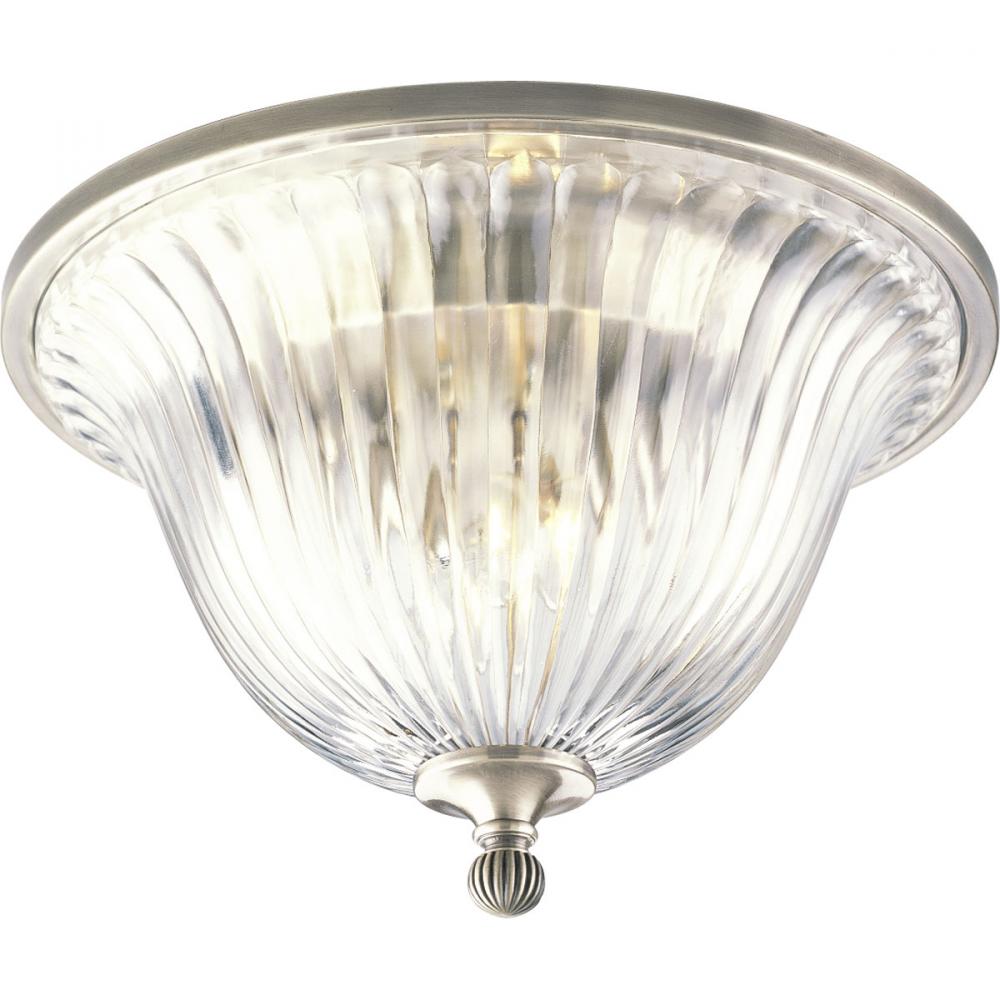 Two Light Classic Silver Clear Crystal Glass Bowl Flush Mount