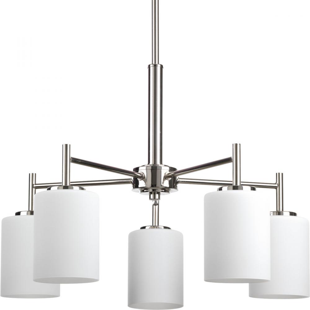 Replay Collection Five-Light Polished Nickel Etched White Glass Modern Chandelier Light