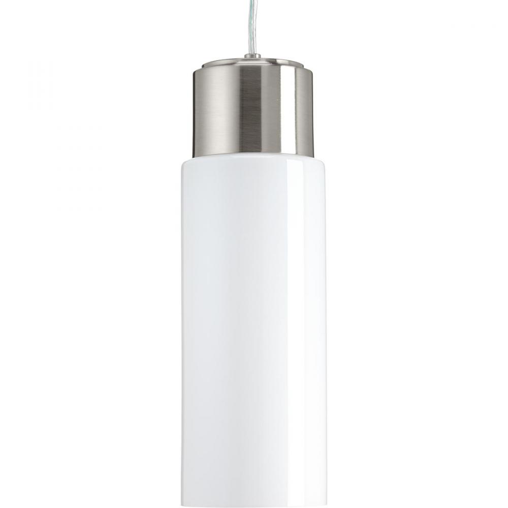 Neat LED Collection One-Light Brushed Nickel Glossy Opal Glass Coastal Pendant Light