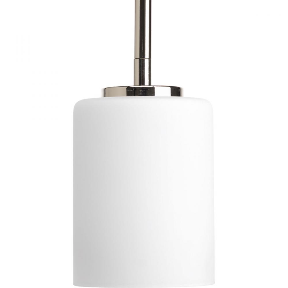 Replay Collection One-Light Polished Nickel Etched White Glass Modern Mini-Pendant Light