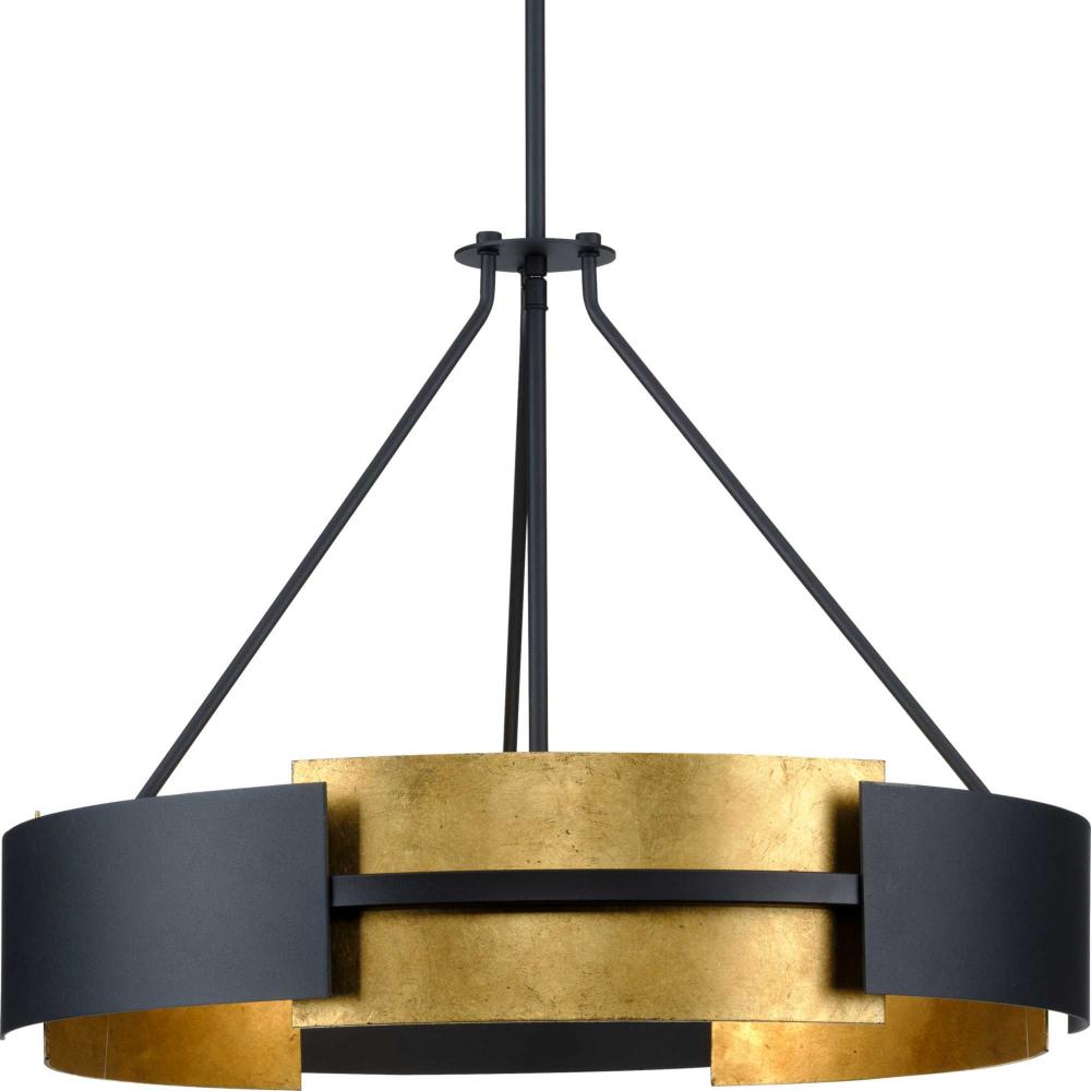 Lowery Collection Five-Light Textured Black Industrial Luxe Semi-Flush Convertible or Hanging Pendan