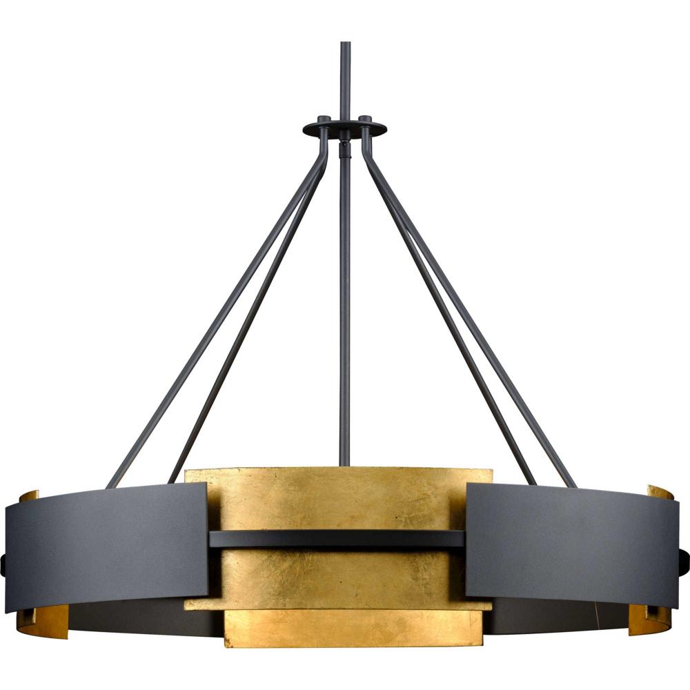 Lowery Collection Six-Light Textured Black/Distressed Gold Hanging Pendant Light
