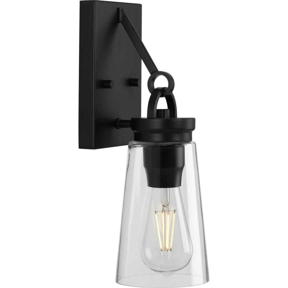Stockbrace Collection One-Light Matte Black and Clear Glass Farmhouse Style Wall Light