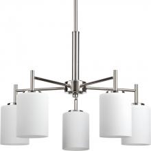 Progress P4319-104 - Replay Collection Five-Light Polished Nickel Etched White Glass Modern Chandelier Light