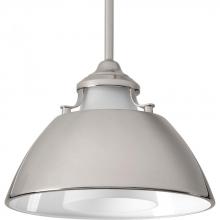 Progress P500013-104 - Carbon Collection One-Light Polished Nickel Etched White Glass Mid-Century Modern Pendant Light