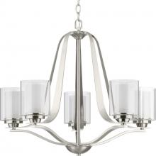 Progress P400095-009 - Kene Collection Five-Light Brushed Nickel Clear Glass Craftsman Chandelier Light