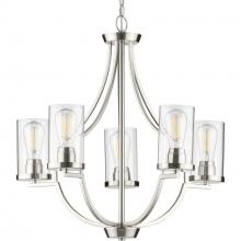 Progress P400197-009 - Lassiter Collection Five-Light Brushed Nickel Clear Glass Modern Chandelier Light