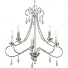 Progress P400267-009 - Vinings Collection Five-Light Brushed Nickel and Grey Washed Oak Chandelier Light