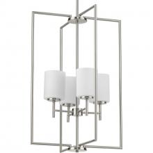 Progress P500206-009 - Replay Collection Four-Light Brushed Nickel Etched White Glass Modern Pendant Light