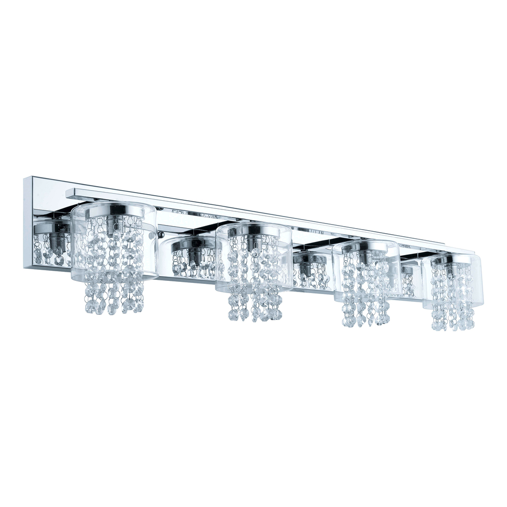 4 LT Bath/Vanity Light w/ Chrome Finish & Clear Glass Shades Surrounding Clear Glass Crystal Strands