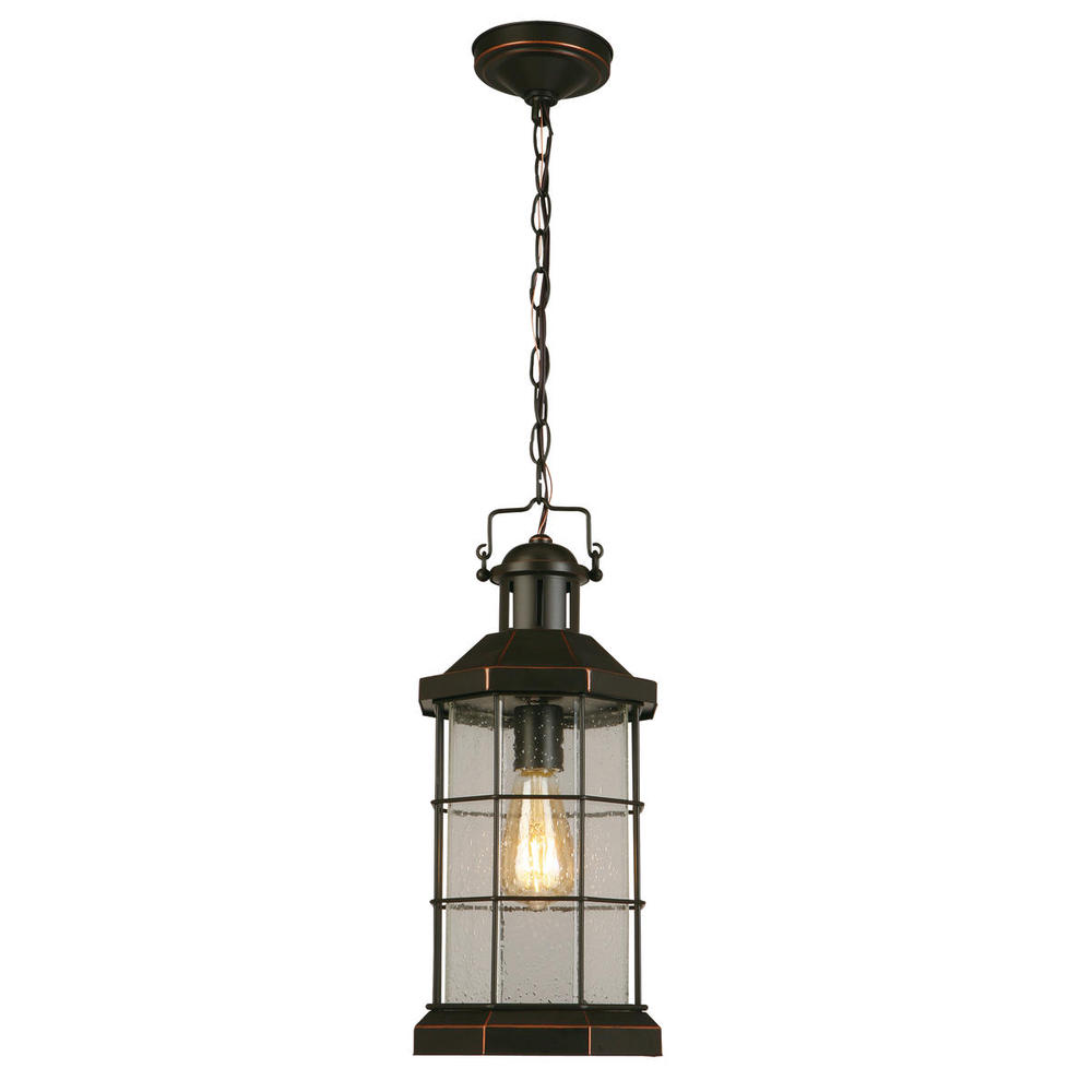 1x60W Outdoor Pendant w / Oil Rubbed Bronze Finish and Clear Seeded Glass