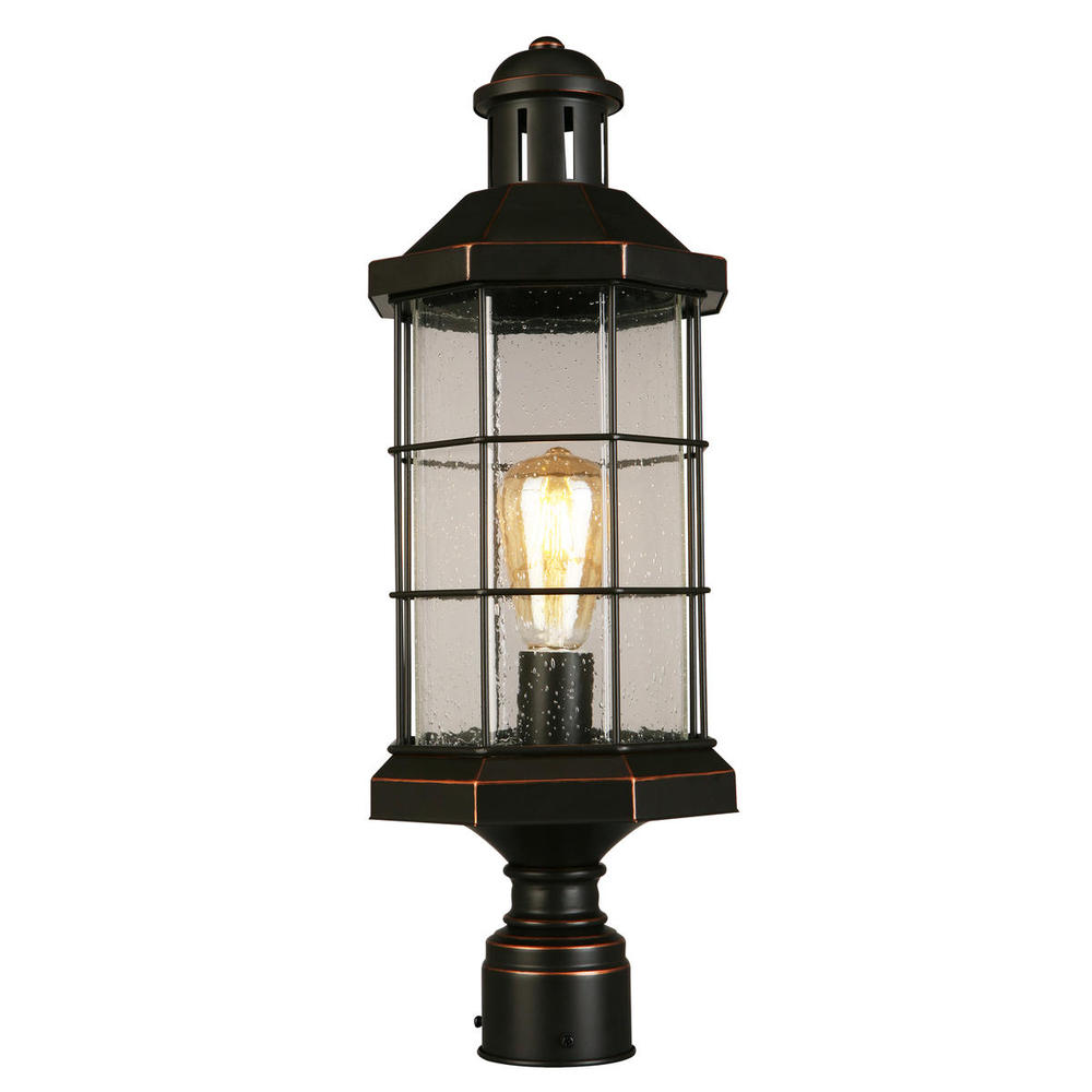 1x60W Outdoor Post Light w/ Oil Rubbed Bronze Finish and Clear Seeded Glass