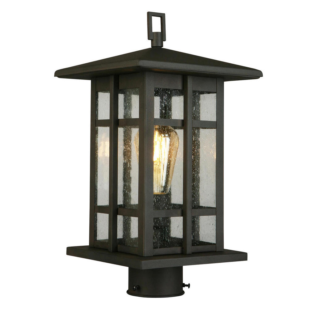 1x60W Outdoor Post Light w Matte Bronze Finish & Clear Seeded Glass