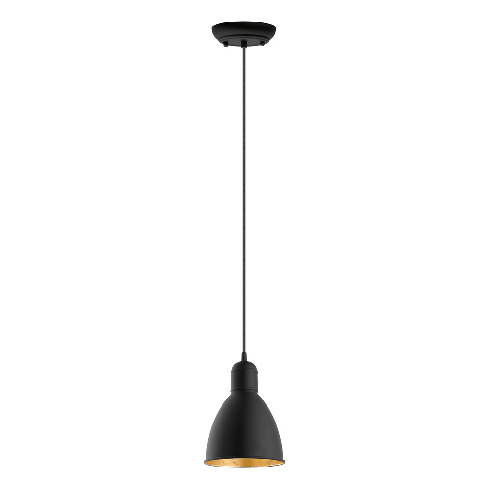1x60W Mini Pendant With Black Exterior and Gold Interior Shade