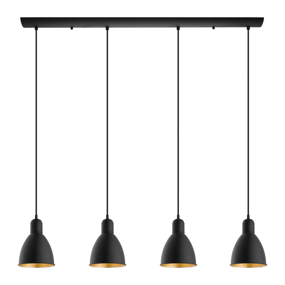 4x60W Multi Light Linear Pendant With Black Exterior and Gold Interior Shades