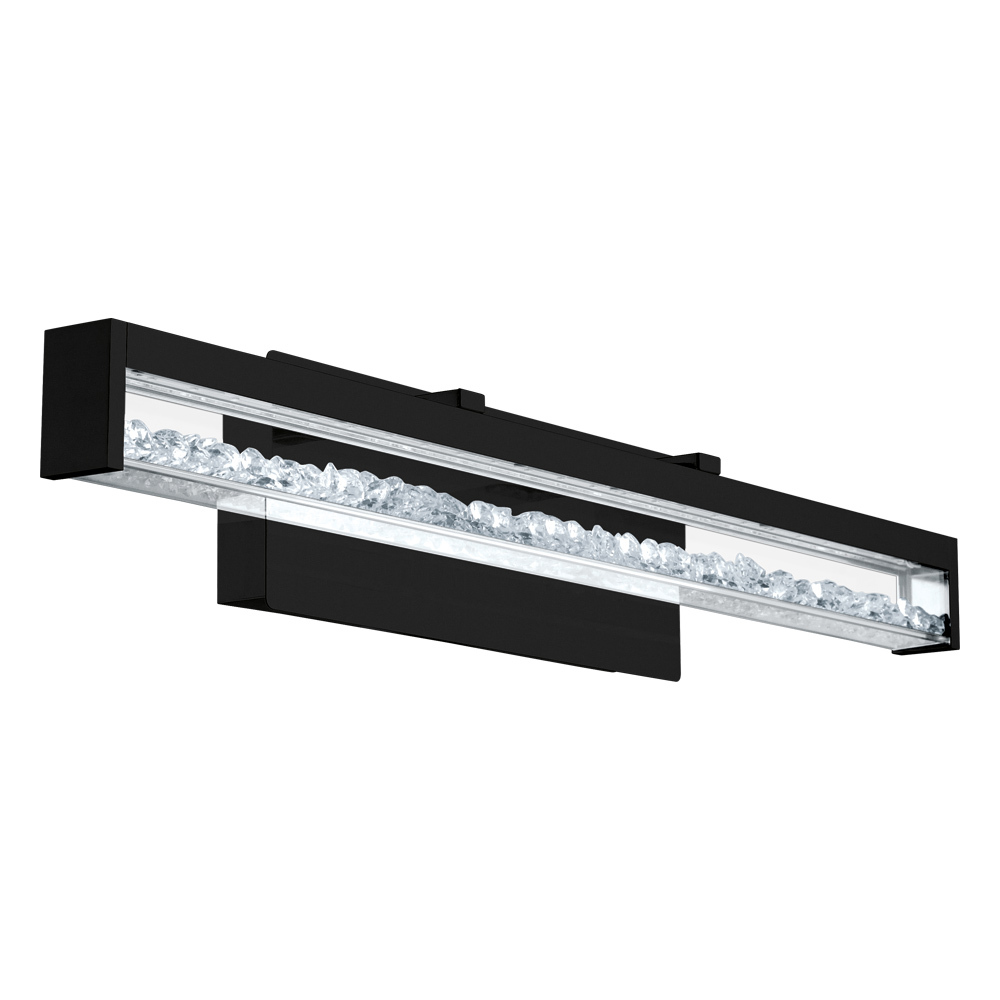 Integrated LED Vanity bath light with Matte Black finish Clear Glass and Clear Crystals