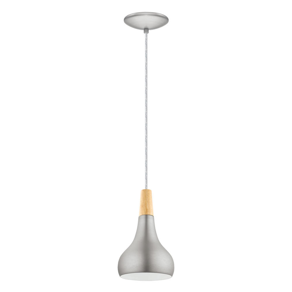 1x60W Pendant w/ Brushed Nickel and Wood Finish