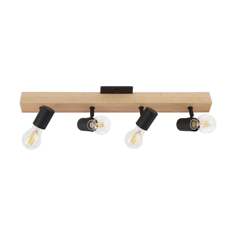 4 LT Open Bulb Track Light w/ a Natural Wood & Black Finish