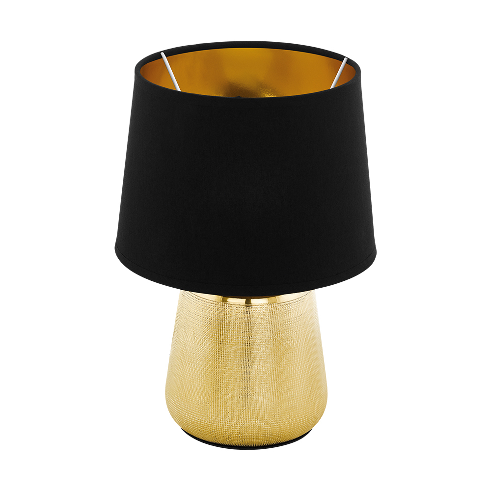 Manalba 1 - Table Lamp, Gold Finish, Black Exterior w/ Gold Interior Fabric Shade, 1-