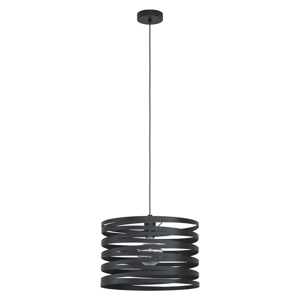 1 LT Pendant w/ Black Finish & Black Metal Spiral Shade