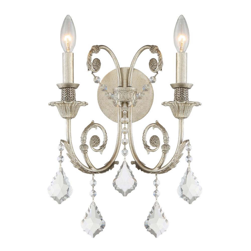 Regis 2 Light Hand Cut Crystal Olde Silver Sconce