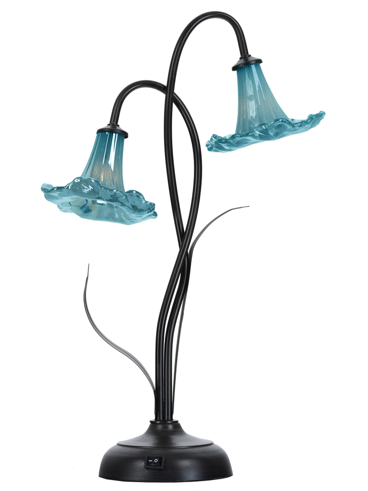Blue Trumpet 2-Light LED Hand Blown Art Glass Accent Lamp