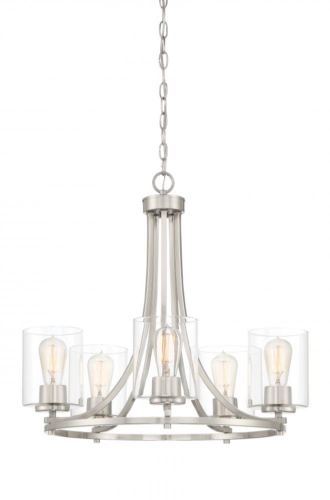 Liam Collection - 5 Light - Chandelier - 24"W - 22"H - Satin Platinum Finish