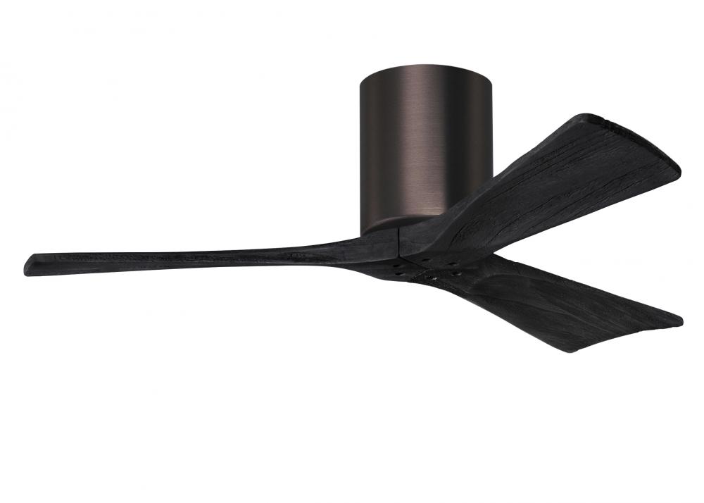 Irene-3H three-blade flush mount paddle fan in Polished Chrome finish with 42” Gray Ash tone bla