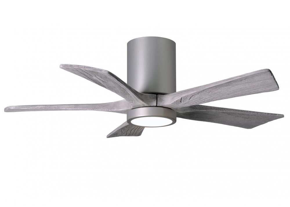 IR5HLK five-blade flush mount paddle fan in Brushed Nickel finish with 42” solid barn wood tone