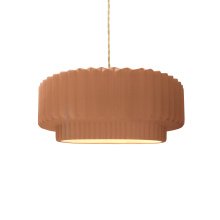 Justice Design Group CER-6550-ADOB-BRSS-BEIG-TWST - Small Tier Pleated 1-Light Pendant