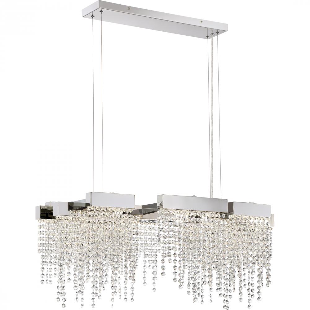 Crystal Falls Integrated LED Polished Nickel Linear Chandelier