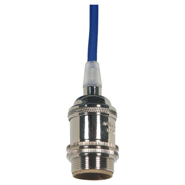 Medium base lampholder; 4pc. Solid brass; prewired; Uno ring; 10ft. 18/2 SVT Blue Cord; Polished