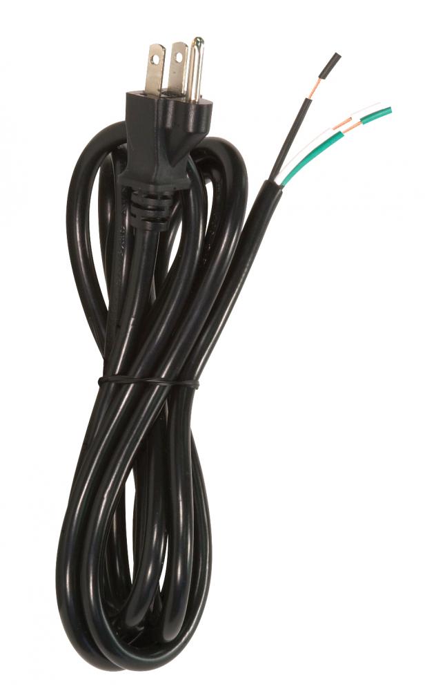 8 Foot 18/3 SJT 105C Heavy Duty Cord Set; Black Finish; 50 Carton; 3 Prong Molded Plug; Stripped And
