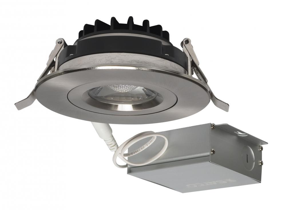 12 watt LED Direct Wire Downlight; Gimbaled; 4 inch; 3000K; 120 volt; Dimmable; Round; Remote