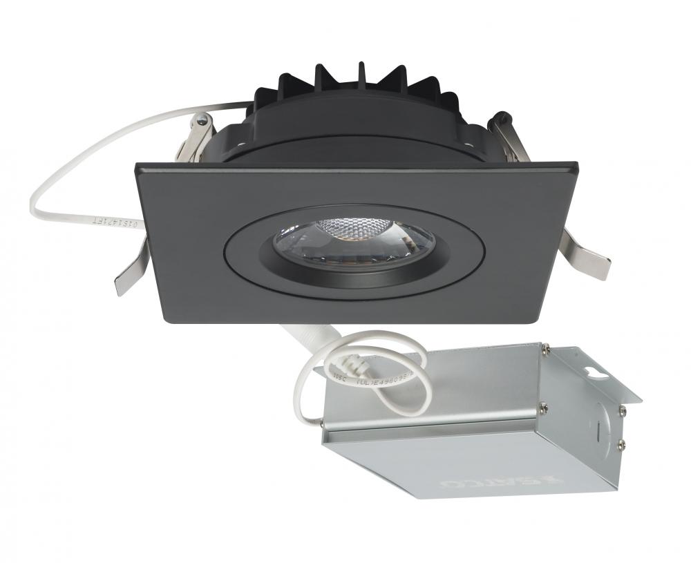 12 watt LED Direct Wire Downlight; Gimbaled; 4 inch; 3000K; 120 volt; Dimmable; Square; Remote