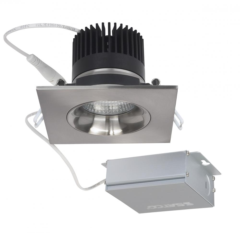 12 watt LED Direct Wire Downlight; Gimbaled; 3.5 inch; 3000K; 120 volt; Dimmable; Square; Remote