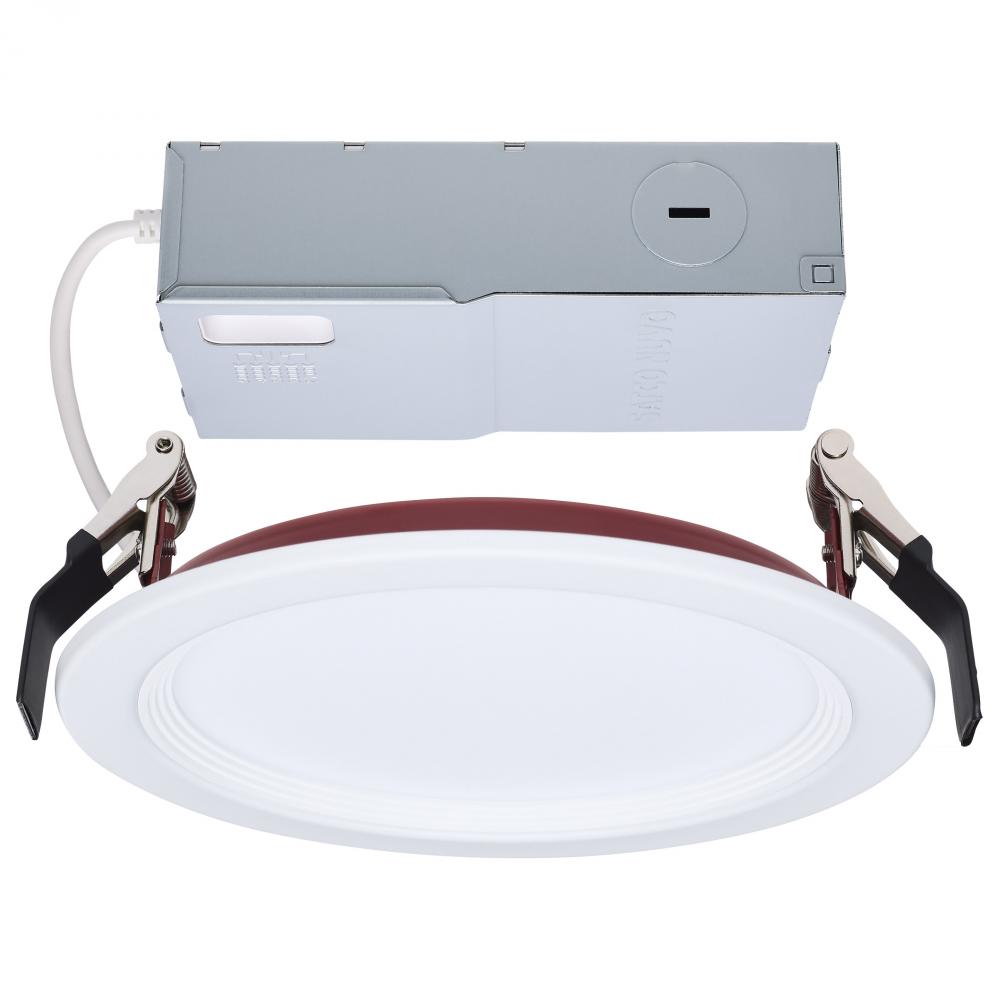 13 Watt LED; Fire Rated 6 Inch Direct Wire Slim Fit Step Baffle Downlight; Round Shape; White