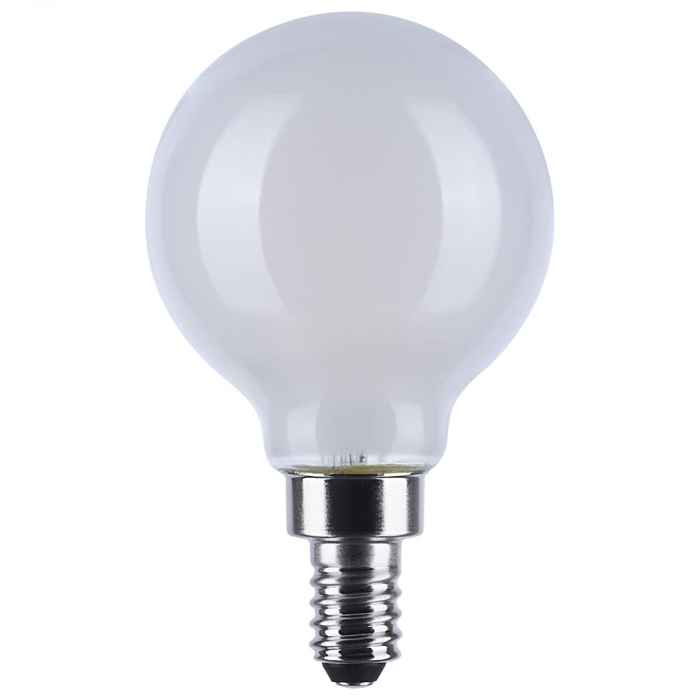 4.5 Watt LED G16.5; 3000K-2000K Warm Dimming; Candelabra Base; White Finish