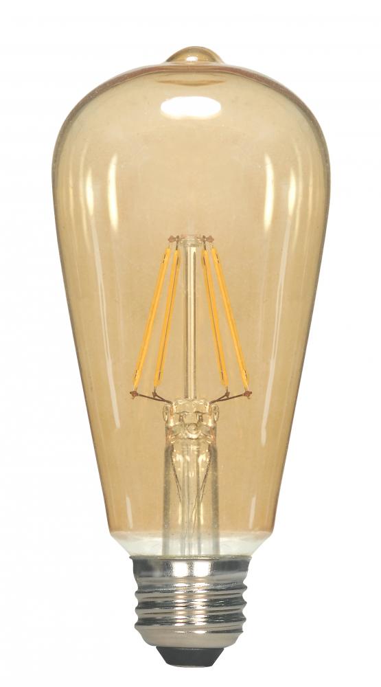 7 Watt ST19 LED Filament; Transparent Amber; Medium base; 2000K; 650 Lumens; 120 Volt