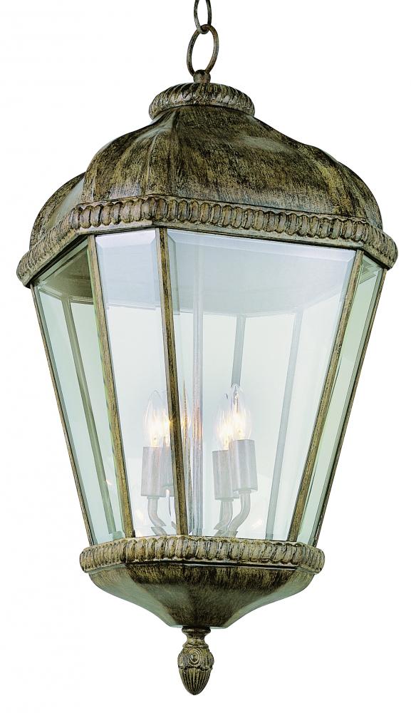 Covington 4-Light Braided Crown Trim and Clear Beveled Glass Outdoor Hanging Pendant Light