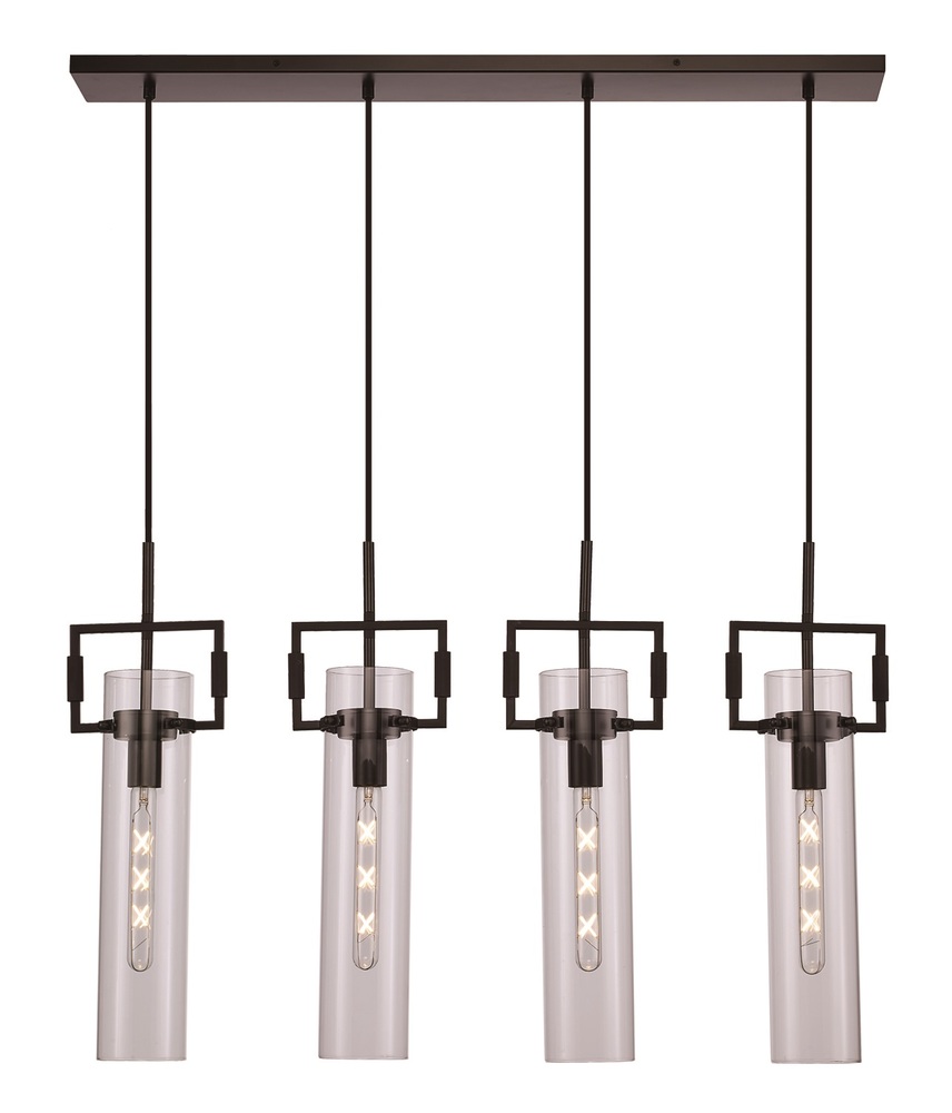 Mie Collection 4-light, 4-shade, 36-inch, Glass Cylinder Linear Kitchen Island Pendant